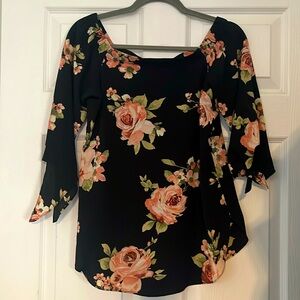 Black 3/4 sleeve with tie blouse